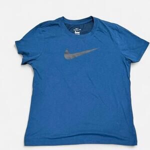 Nike Dri-Fit T-shirt Middle Swoosh Logo Men's Blue Tee men large (L)